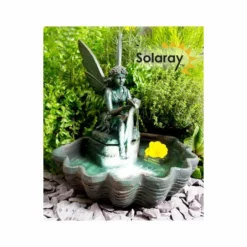 H30cm Fairy on Clam Shell Programmable Solar Water Feature with Lights by Solaray