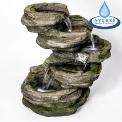 H56cm Sanke Steps 5-Tier Cascading Water Feature with Lights by Ambienté