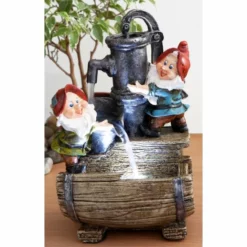H28cm Garden Helpers Pump & Barrel Water Feature with LED Light by Ambienté -Polyresin Water Features Sales Shop WF7082 add image 4 58e8
