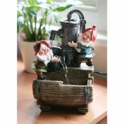 H28cm Garden Helpers Pump & Barrel Water Feature with LED Light by Ambienté
