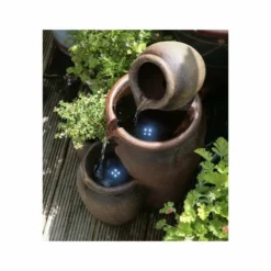 H50cm Earthenware 3-Tier Honey Pot Water Feature & Planter with Lights by Ambienté -Polyresin Water Features Sales Shop WF7127 add image 3 6175