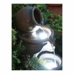 H50cm Earthenware 3-Tier Honey Pot Water Feature & Planter with Lights by Ambienté -Polyresin Water Features Sales Shop WF7127 add image 6 ba53
