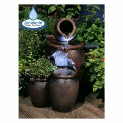 H50cm Earthenware 3-Tier Honey Pot Water Feature & Planter with Lights by Ambienté