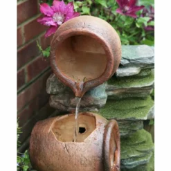 H68cm Cottage Honey Pots & Barrel Water Feature with Lights by Ambienté -Polyresin Water Features Sales Shop WF7131 add image 1 37ca
