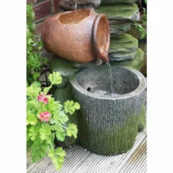 H68cm Cottage Honey Pots & Barrel Water Feature with Lights by Ambienté -Polyresin Water Features Sales Shop WF7131 add image 2 aca9