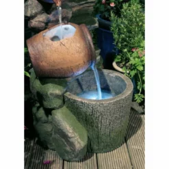 H68cm Cottage Honey Pots & Barrel Water Feature with Lights by Ambienté -Polyresin Water Features Sales Shop WF7131 add image 4 901c