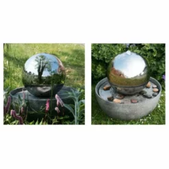H76cm Eclipse Sphere Stainless Steel Water Feature with Lights by Ambienté -Polyresin Water Features Sales Shop WF7533 add image 1 fecd