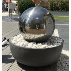 H76cm Eclipse Sphere Stainless Steel Water Feature with Lights by Ambienté -Polyresin Water Features Sales Shop WF7533 add image 5 0f63