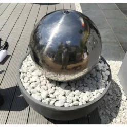H76cm Eclipse Sphere Stainless Steel Water Feature with Lights by Ambienté -Polyresin Water Features Sales Shop WF7533 add image 6 20ee