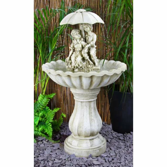 H93cm Rainy Days Ivory Effect Bird Bath Fountain with Lights 1 H93cm Rainy Days Ivory Effect Bird Bath Fountain with Lights