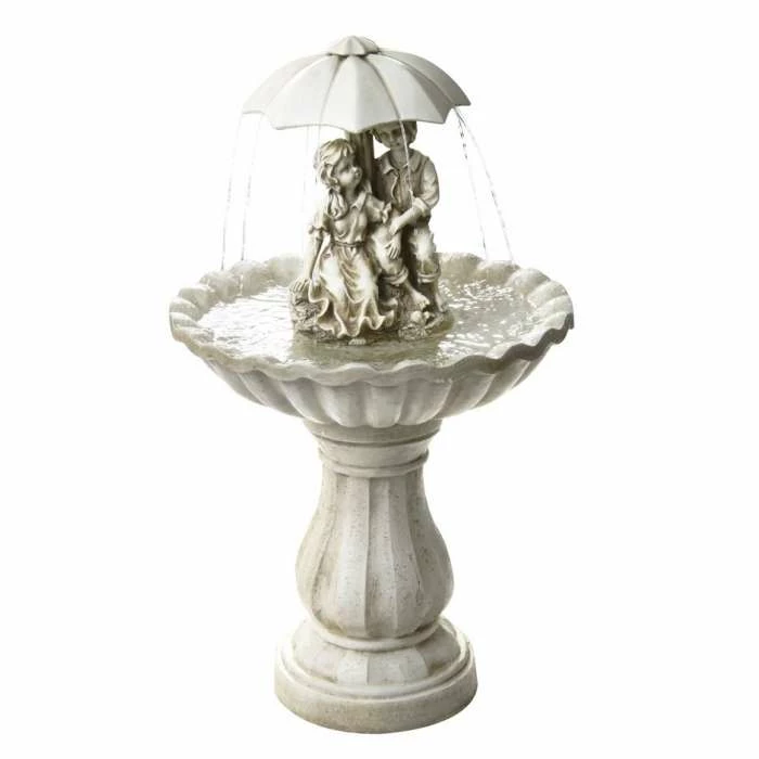 H93cm Rainy Days Ivory Effect Bird Bath Fountain with Lights 2 H93cm Rainy Days Ivory Effect Bird Bath Fountain with Lights - Image 2