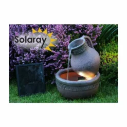 H40cm Jug and Bowl Solar Water Feature with Lights by Solaray