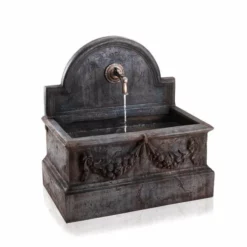 H104cm Almeria Concrete Trough Water Feature with Classic Spout | Indoor/Outdoor Use by Ambienté