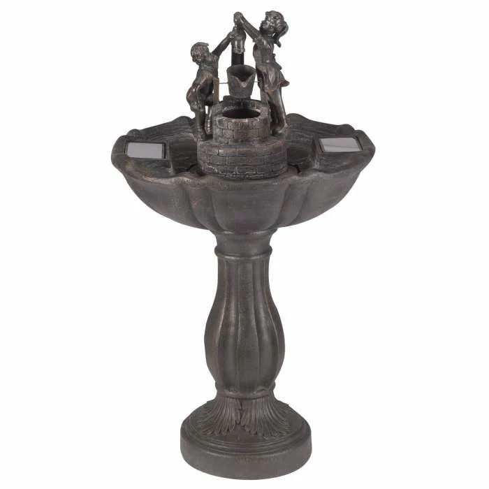 H84cm Tipping Pail Solar Bird Bath Water Feature 1 H84cm Tipping Pail Solar Bird Bath Water Feature