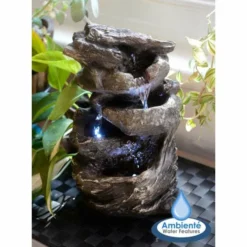 H28cm Hayal 3-Tier Cascading Tabletop Water Feature with Lights | Indoor Use by Ambienté