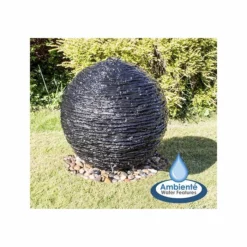 H50cm Torver Slate Effect Sphere Water Feature with Lights by Ambienté