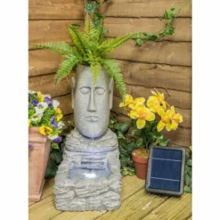 H50cm Easter Island Head Solar Water Feature & Planter with Lights by Solaray -Polyresin Water Features Sales Shop WF9718 add image 1 893d