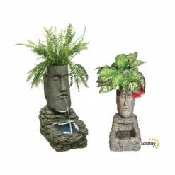H50cm Easter Island Head Solar Water Feature & Planter with Lights by Solaray -Polyresin Water Features Sales Shop WF9718 add image 2 e555