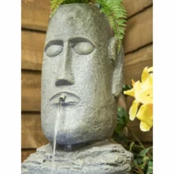 H50cm Easter Island Head Solar Water Feature & Planter with Lights by Solaray -Polyresin Water Features Sales Shop WF9718 add image 3 a1e3