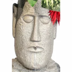 H50cm Easter Island Head Solar Water Feature & Planter with Lights by Solaray -Polyresin Water Features Sales Shop WF9718 add image 7 3078