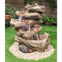 H51cm Nebraska Falls 4-Tier Log Cascade Water Feature with Lights by Ambienté -Polyresin Water Features Sales Shop WF9798 add image 5 fae6