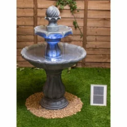 H92cm Grey Imperial Tiered Solar Water Fountain with Lights by Solaray -Polyresin Water Features Sales Shop WF9886 add image 5 c5cb