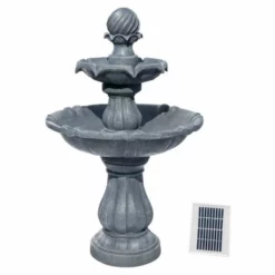 H92cm Grey Imperial Tiered Solar Water Fountain with Lights by Solaray -Polyresin Water Features Sales Shop WF9886 add image 6 29bc