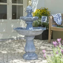 H92cm Grey Imperial Tiered Solar Water Fountain with Lights by Solaray -Polyresin Water Features Sales Shop WF9886 add image 7 b45d