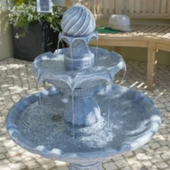 H92cm Grey Imperial Tiered Solar Water Fountain with Lights by Solaray -Polyresin Water Features Sales Shop WF9886 add image 8 cb20