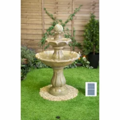 H92cm Cream Imperial Round Tiered Solar Water Fountain with Lights by Solaray -Polyresin Water Features Sales Shop WF9887 add image 1 ee3c