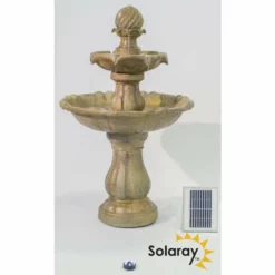 H92cm Cream Imperial Round Tiered Solar Water Fountain with Lights by Solaray -Polyresin Water Features Sales Shop WF9887 add image 3 f3cb