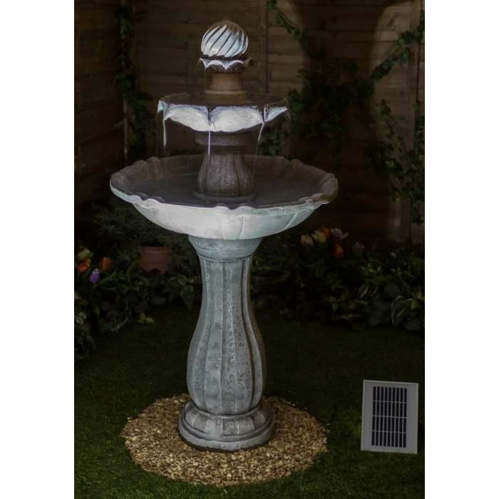 H112cm White Imperial Round Tiered Solar Water Fountain with Lights by Solaray 6 H112cm White Imperial Round Tiered Solar Water Fountain with Lights by Solaray - Image 6