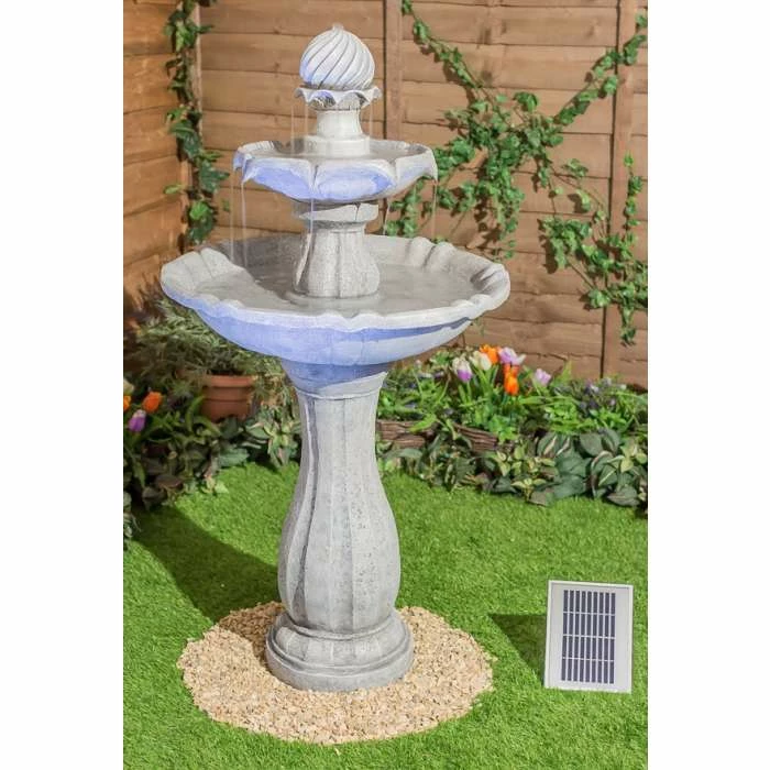 H112cm White Imperial Round Tiered Solar Water Fountain with Lights by Solaray 8 H112cm White Imperial Round Tiered Solar Water Fountain with Lights by Solaray - Image 8